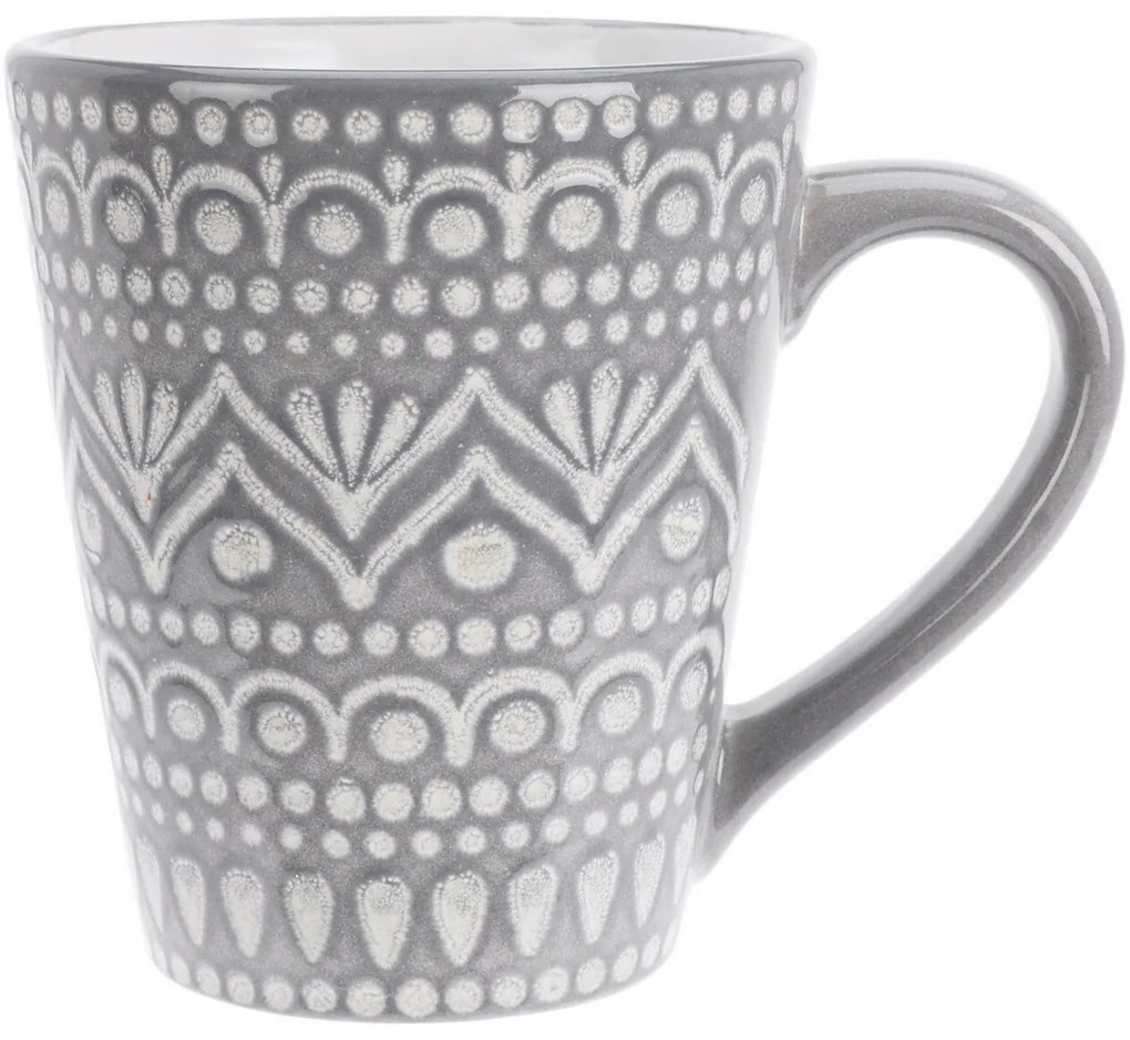 Ethnic kőagyag bögre, 300 ml, szürke