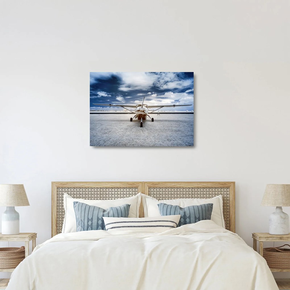 Egy motoros repülőgép képe (üvegen) (70x50 cm)