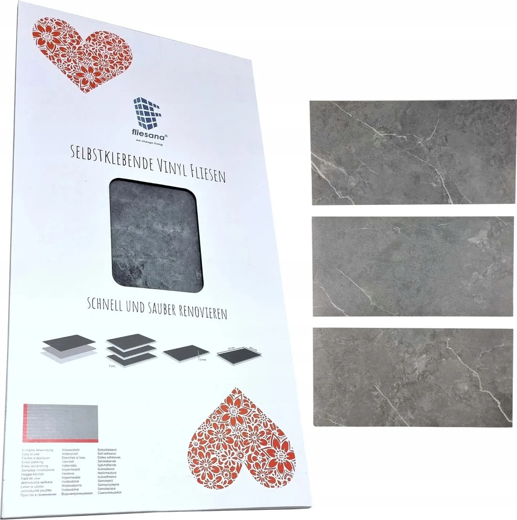 3 db-os vízálló öntapadós csempe szett falra, konyhai padlóra