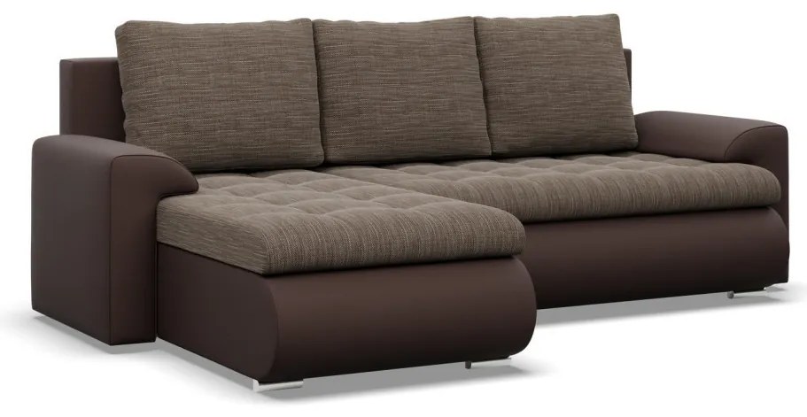 Tokio sarokkanapé, 2 ágyneműtartóval, fonott + műbőr, baloldali, barna