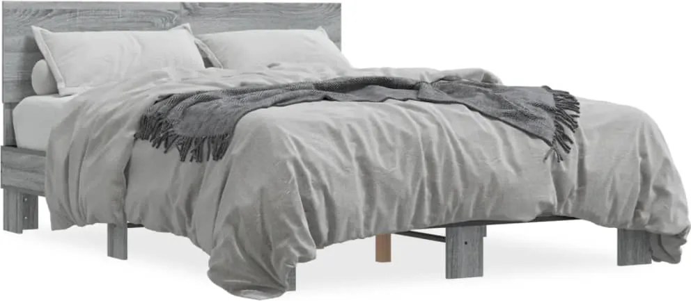 vidaXL szürke sonoma szerelt fa és fém ágykeret 135 x 190 cm