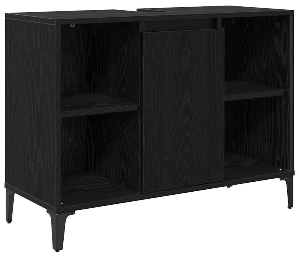 vidaXL Fürdőszoba bútor szett polcokkal 3 pcs Musta tammi Faanyag