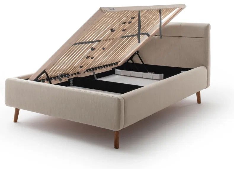 Bézs kárpitozott ágyneműtartós franciaágy ágyráccsal 140x200 cm Lotte – Meise Möbel