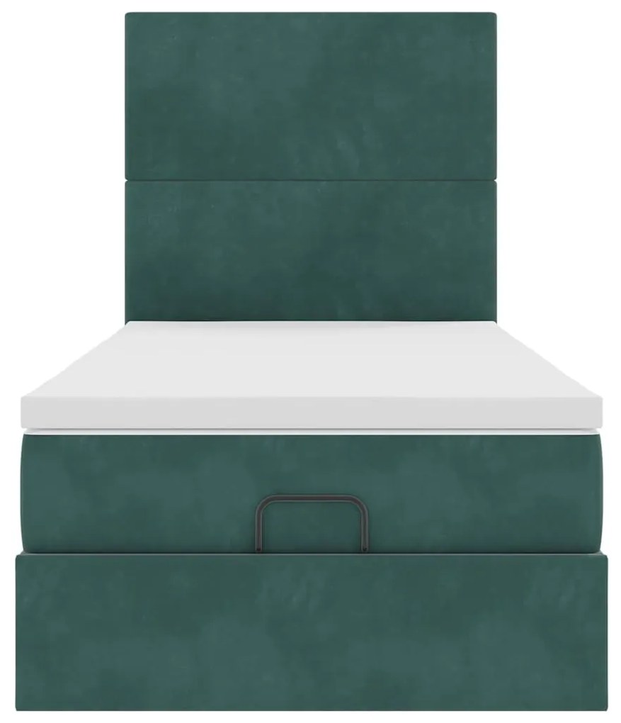 Ottomán ágykeret matracokkal sötétzöld 80x200cm bársony