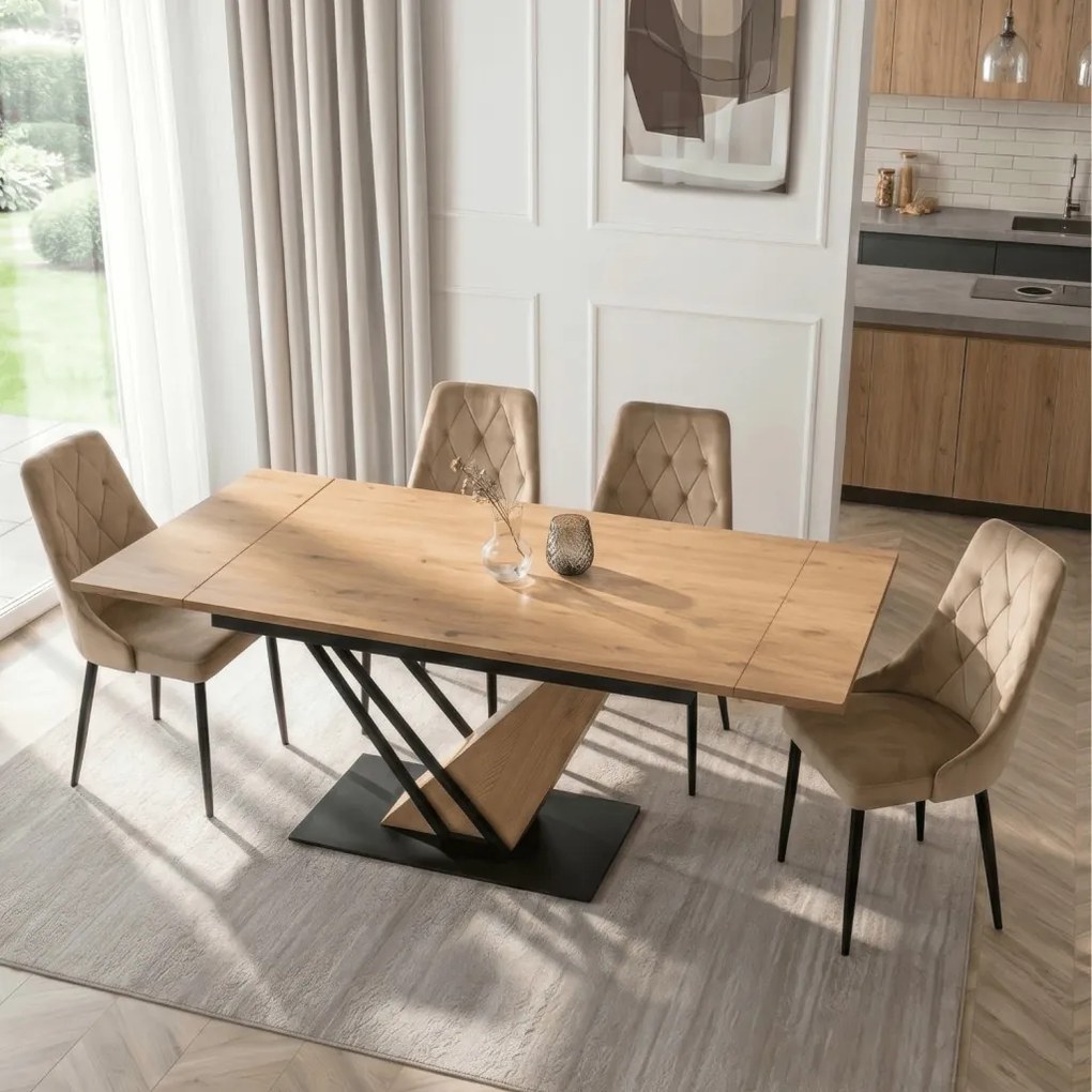 Étkezőasztal REX bővíthető 160–220 cm MDF tölgy fekete
