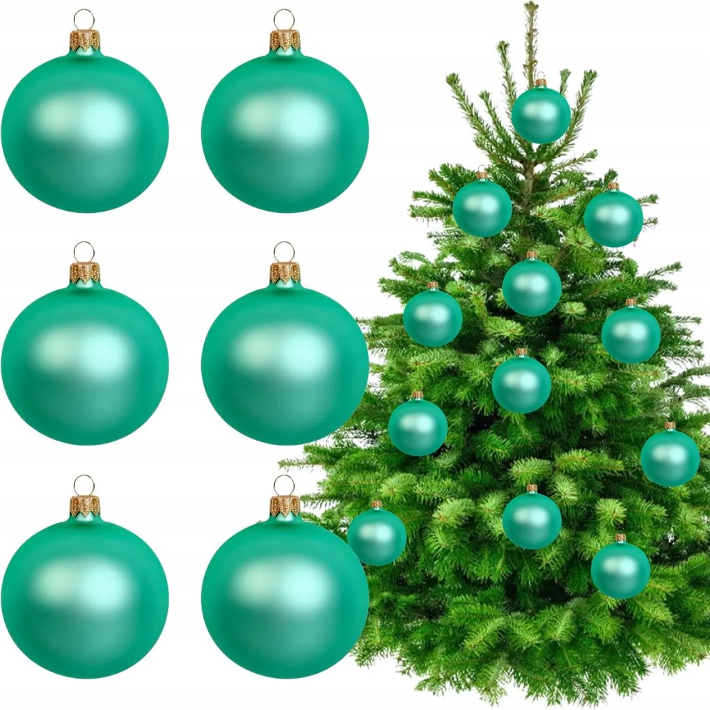 Zöld Üveg Lengyel Díszgömb szett 6 db Zöldes-szürke Karácsonyfadísz Gömbök