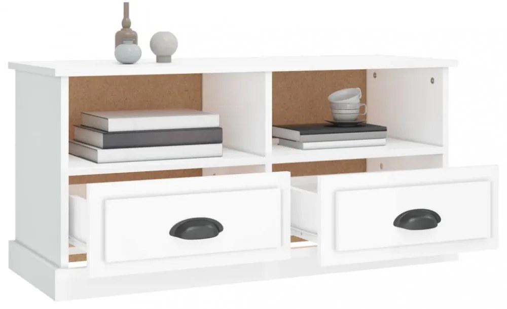 fehér magasfényű szerelt fa TV-szekrény 93x35,5x45 cm