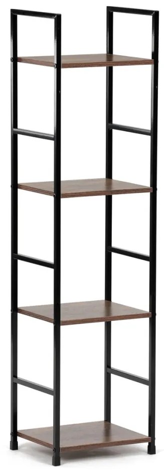 Bibliotecă, 4 rafturi, decor lemn vintage, MDF, lac negru