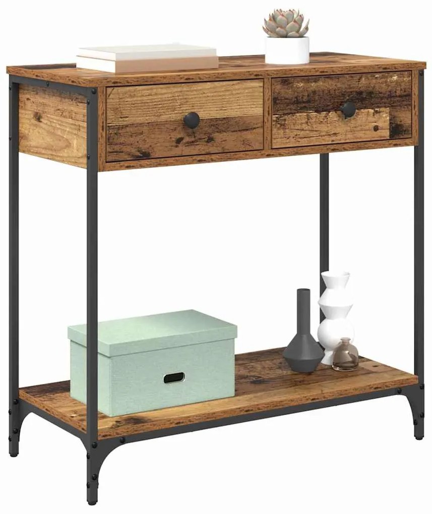 vidaXL Konzolasztal fiókkal Öreg fa 75 x 34,5 x 75 cm Faanyag