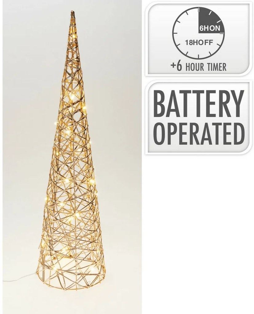 Karácsonyi világító kúp Champagne, 60 x 16 cm, 30mikro LED, elemes, 60 cm