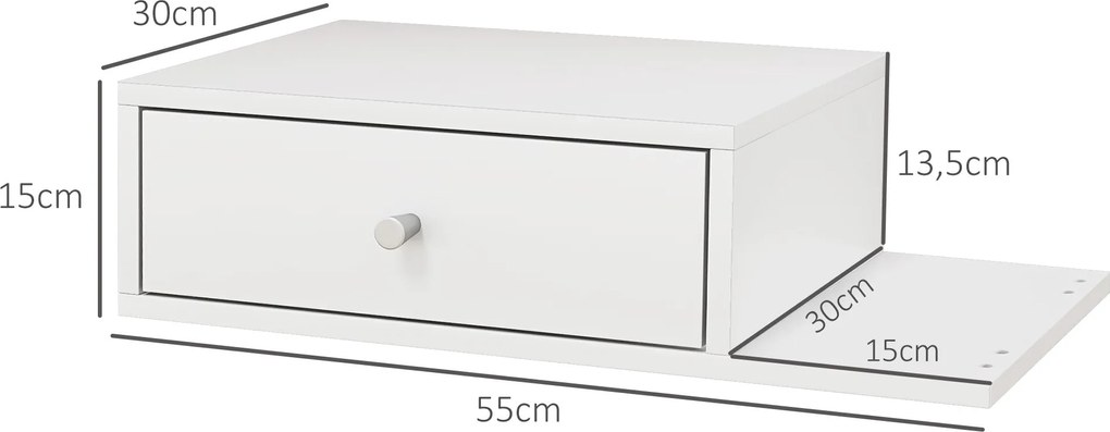 HOMCOM 2 db fali éjjeli szekrény - 2 db éjjeli asztal - oldalsó polc és fiók - 55L x 30W x 15H cm - Fehér fa | Aosom