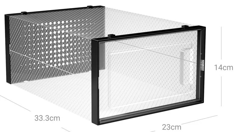 Cipőtároló doboz, egymásra rakható műanyag tároló 18db, átlátszó és fekete 33x23x14 cm