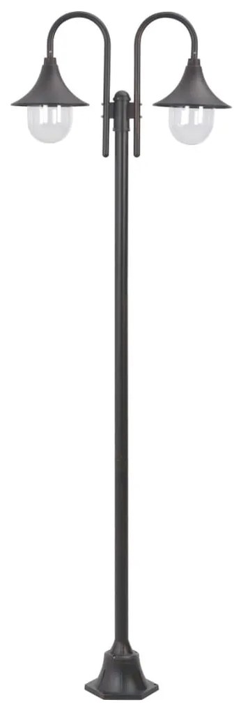 bronzszínű 2-égős alumínium kerti állólámpa, E27, 220 cm