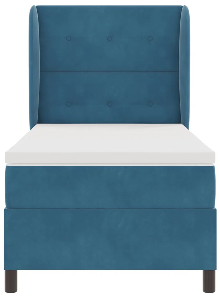 Box Spring Ágy Matraccal Sötétkék 100x200 cm Bársony