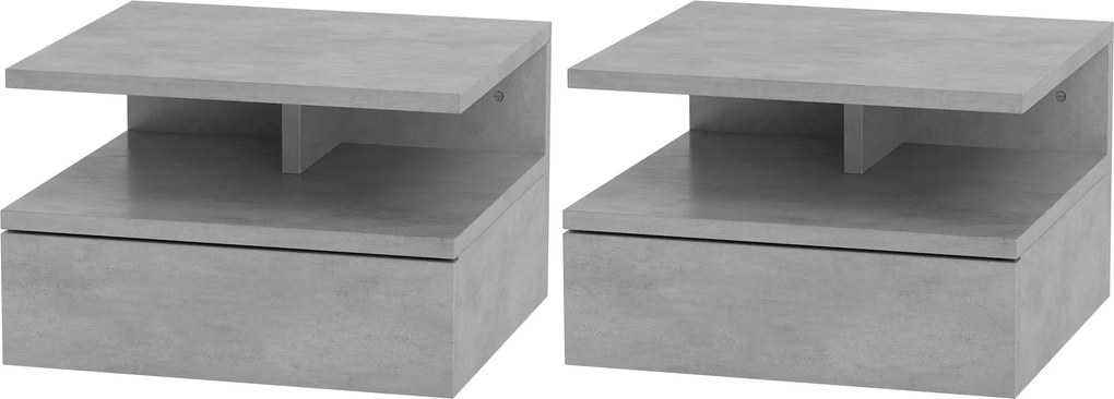 HOMCOM 2 db Modern Fali Éjjeli Székasztal, Fiókkal és Polccal, 35x32x22.5cm, Szürke | Aosom