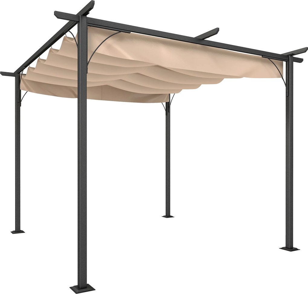 Outsunny Vízálló Pergola 3 x 3 m Teraszfedél Dönthető Tetővel, UV Védelemmel a Kertben - Bézs | Aosom