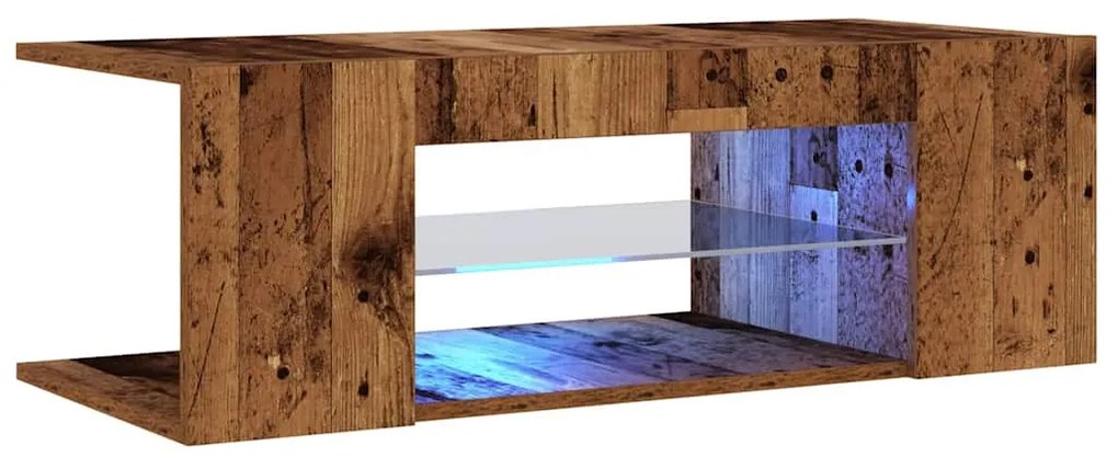 antik fa színű szerelt fa TV-szekrény LED-ekkel 90x39x30 cm