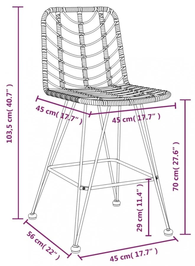 2 db bárszék polietilén rattan és acél 45 x 56 x 103,5 cm