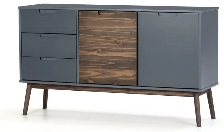 Antracitszürke-sötétbarna borovi fenyő alacsony komód 140x80 cm Nussa – Marckeric