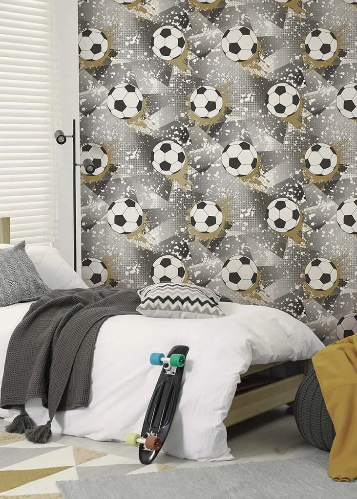Holden Decor Adventure Awaits Football Frenzy arany-ezüst focis papír tapéta – 14090