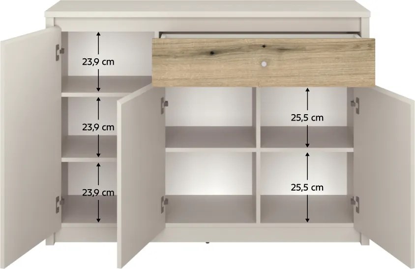 Komód, kasmír/evoke tölgy, KAROS 3D1S