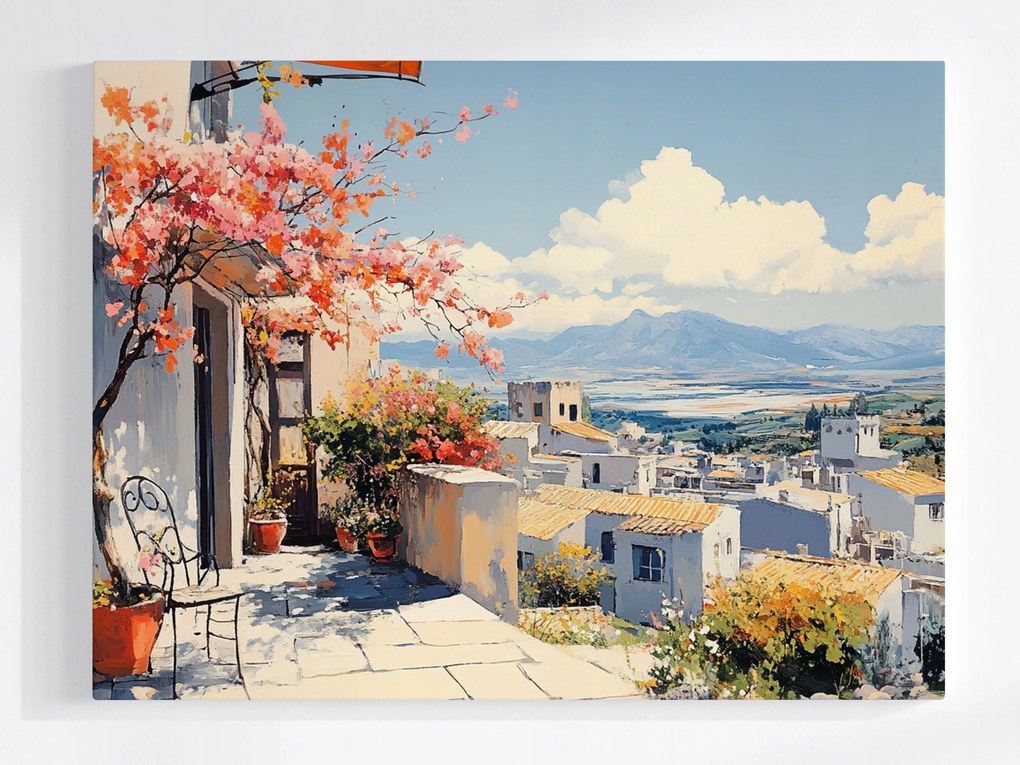 Vászonkép Canvas Tájkép Spanyolország Város Terasz Virágok 100x75