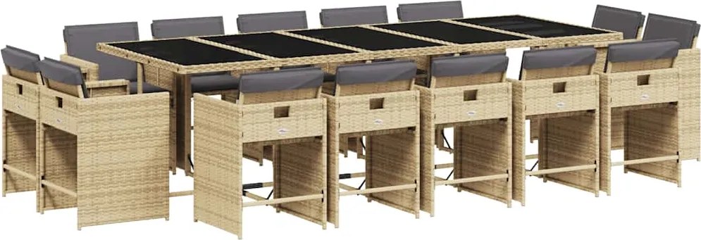 vidaXL 15 részes vegyes bézs polyrattan kerti étkezőgarnitúra párnával