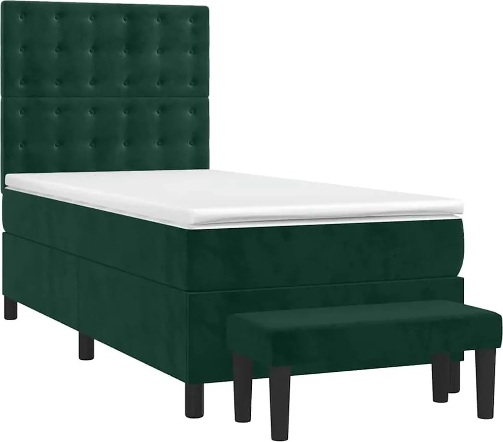vidaXL sötétzöld bársony rugós ágy matraccal 90 x 200 cm