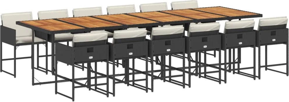 vidaXL 13 részes fekete polyrattan kerti ülőgarnitúra párnákkal