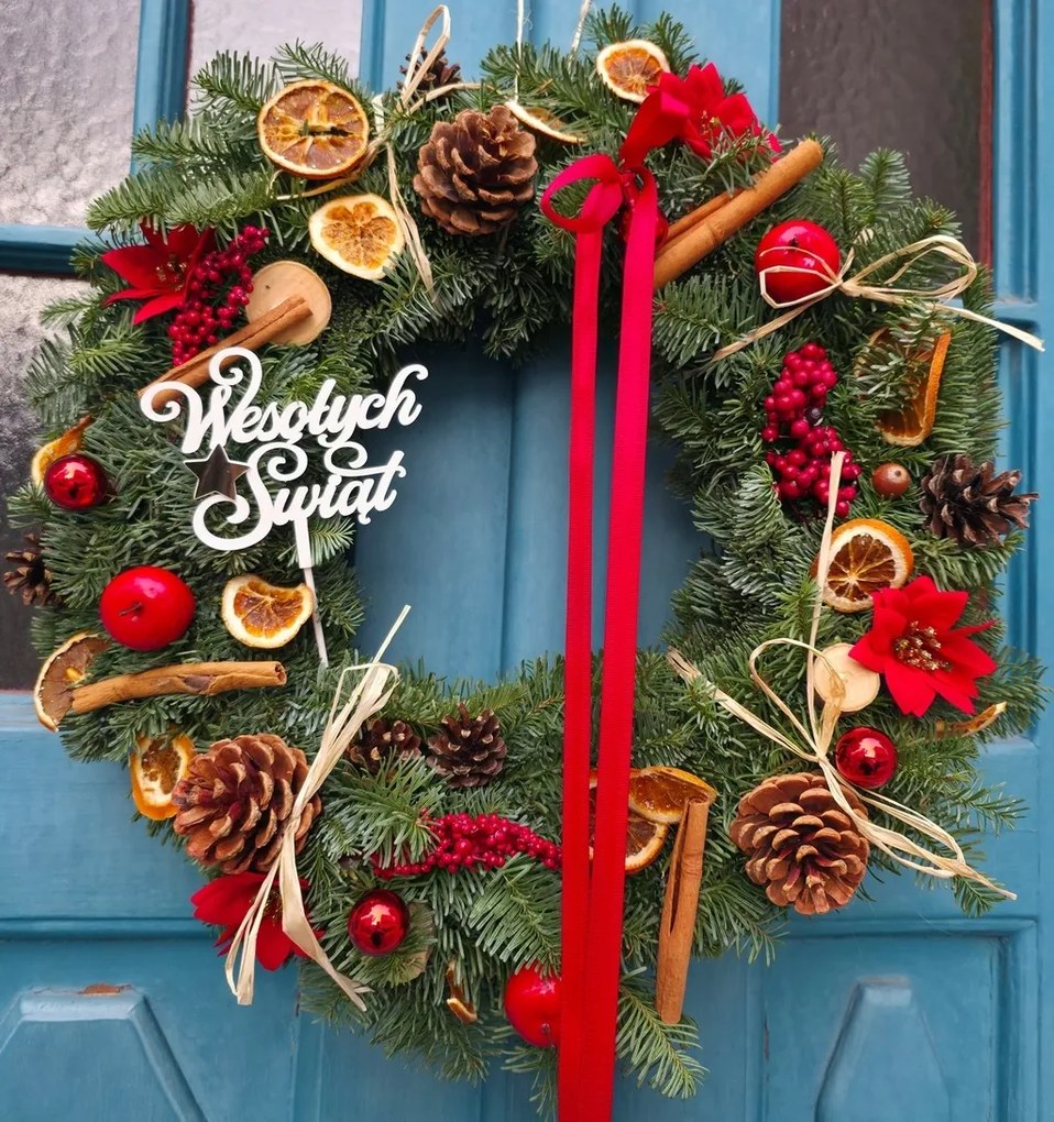 Kézzel készített Élő fenyő koszorú Karácsonyi ajtódísz Nobilis XXL