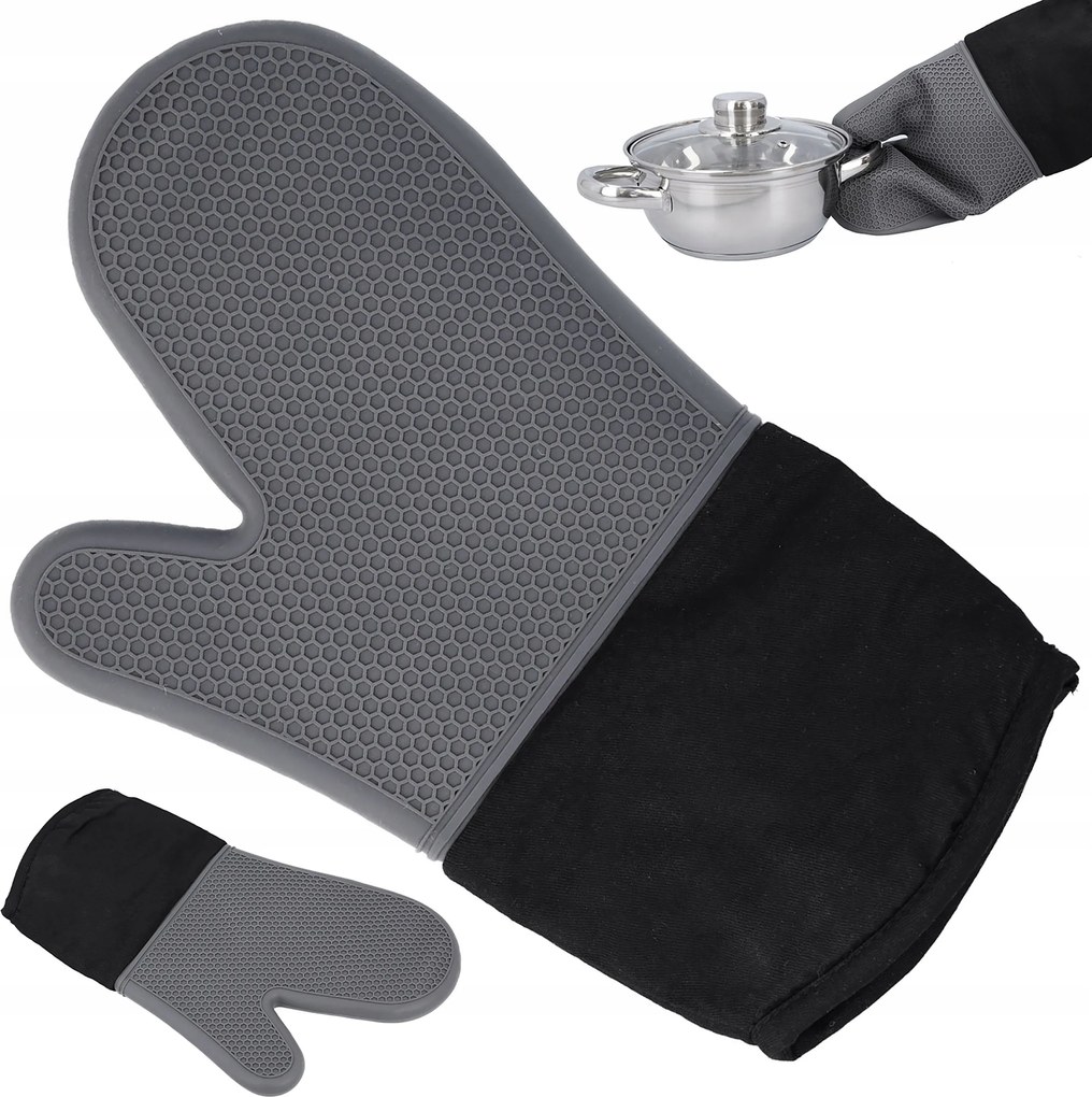 Konyhai kesztyű hőálló kesztyű szürke 31x18,5 cm védőkesztyű