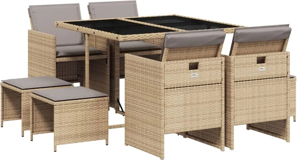 vidaXL 9 részes vegyes bézs polyrattan kerti étkezőgarnitúra párnákkal