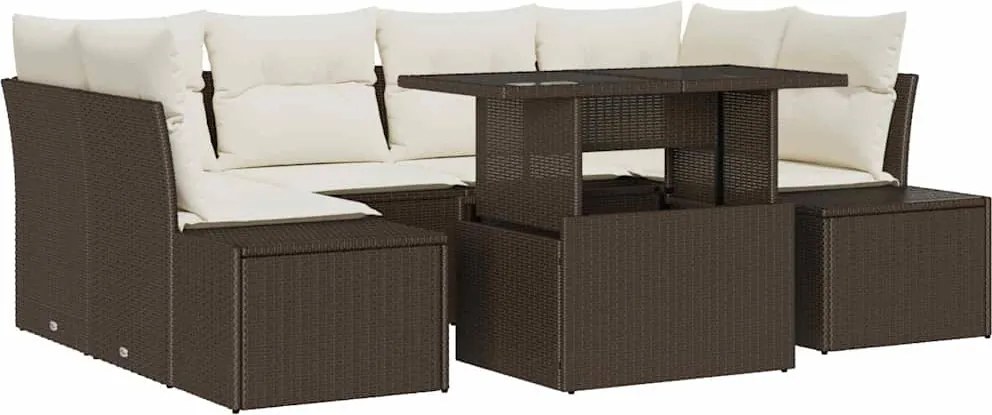 vidaXL Kerti Kanapé Szett párnával 7 pcs Barna és Krém