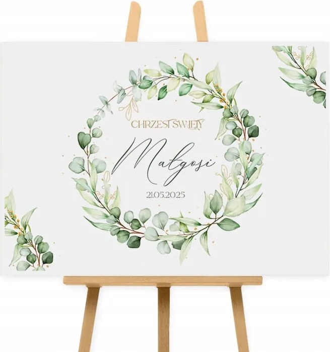 Személyre szabott poszter keresztelőre Zöld koszorú 50x70cm