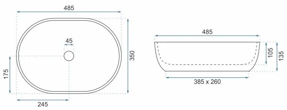 REA-U9888  - LARA 35x48,5 cm pulton elhelyezhető mosdó, kerámia/kőhatású