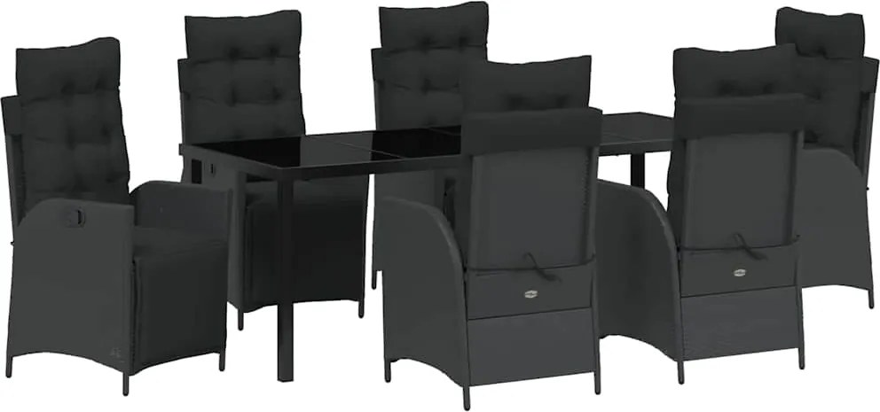 vidaXL Kert étkező szett párnával 7 pcs Fekete polirattan