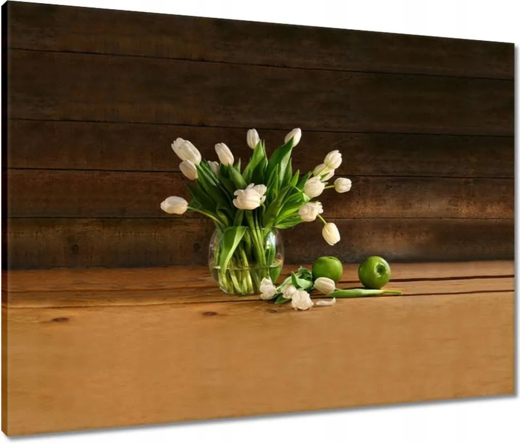 Vászonkép 80x60 Fehér tulipánok vázában