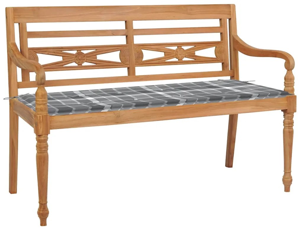 vidaXL tömör tíkfa Batavia pad szürke kockás párnával 120 cm