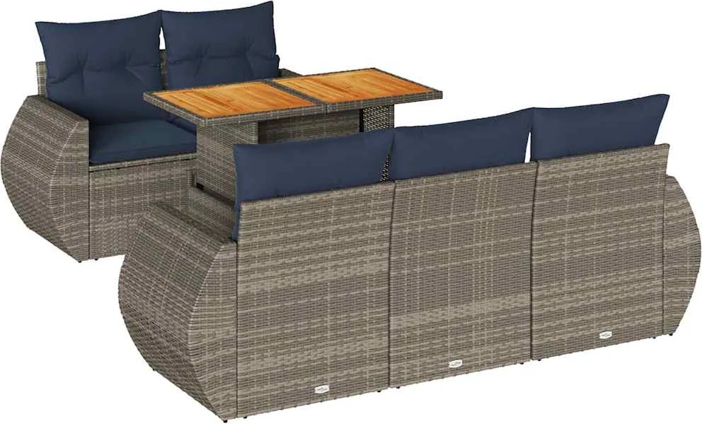 vidaXL 6 részes szürke polyrattan kerti ülőgarnitúra párnákkal