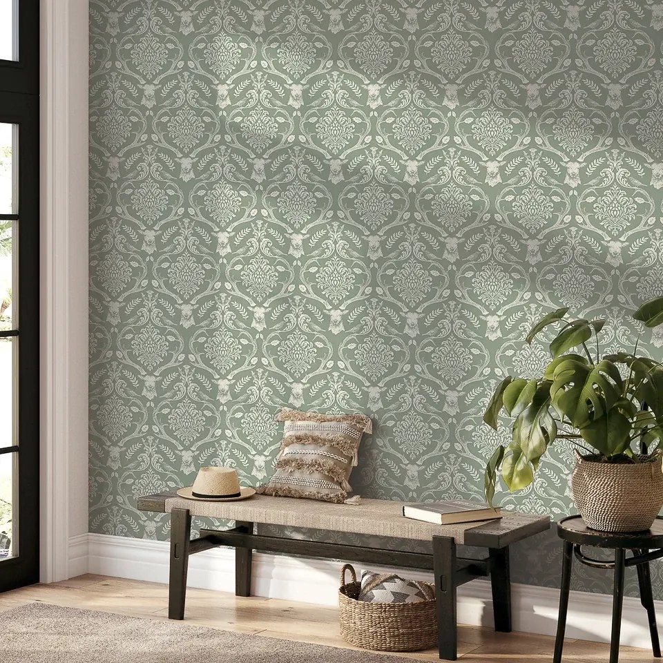 Arthouse Signature 2 Stag Damask zöld damaszt mintás papír tapéta – 923706