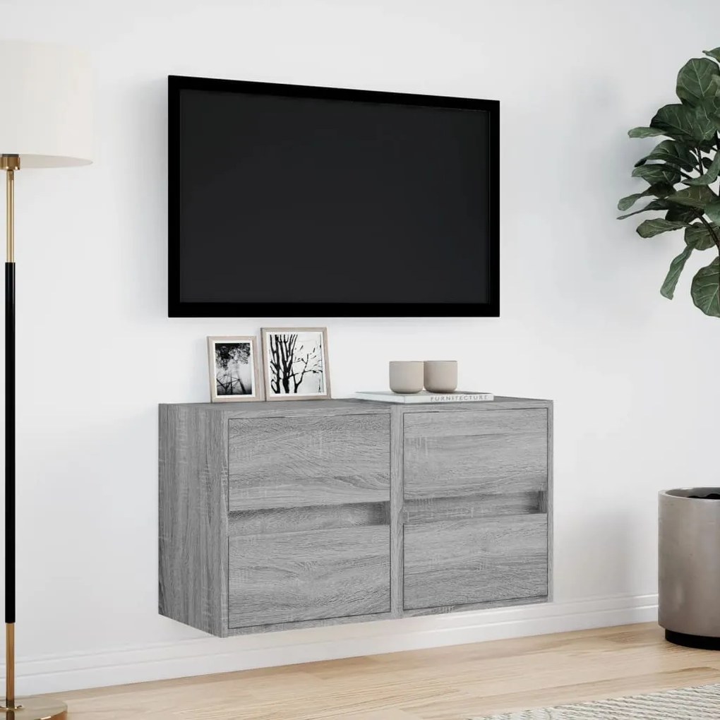 2 db szürke sonoma fali TV-szekrény LED-ekkel 41 x 31 x 45 cm