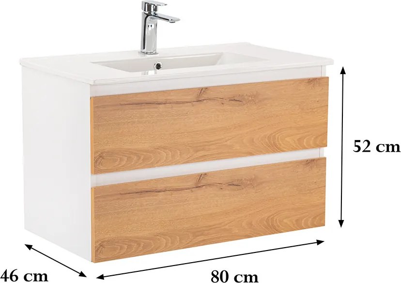 Vario Forte 80 alsó szekrény mosdóval fehér-tölgy