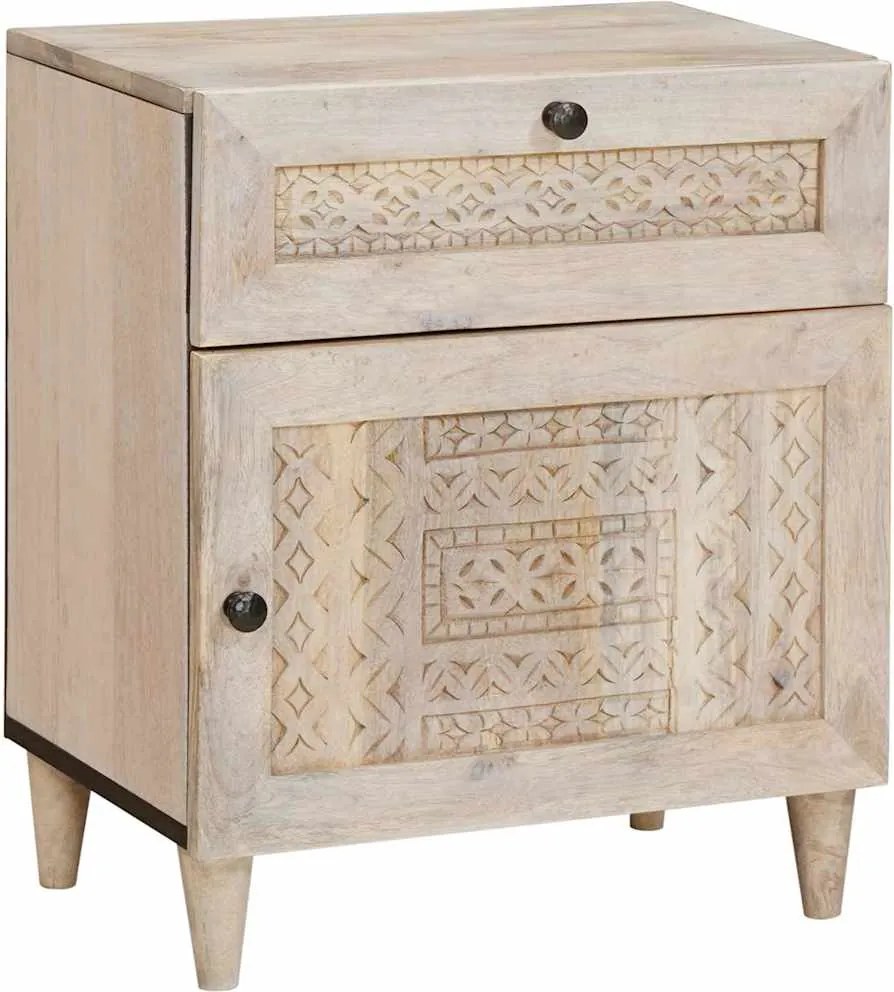 vidaXL Éjjeliszekrény fiókkal Bézs 50 x 33 x 60 cm Tömör akácfa