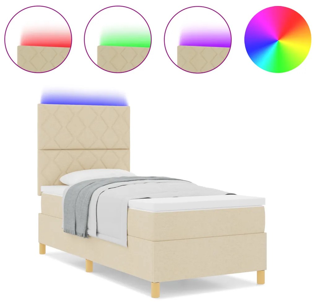 Box Spring Ágy Matraccal & LED Krém 90x200 cm Szövet