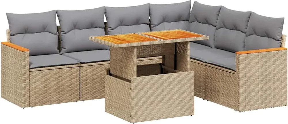 vidaXL 7 részes bézs polyrattan kerti ülőgarnitúra párnákkal