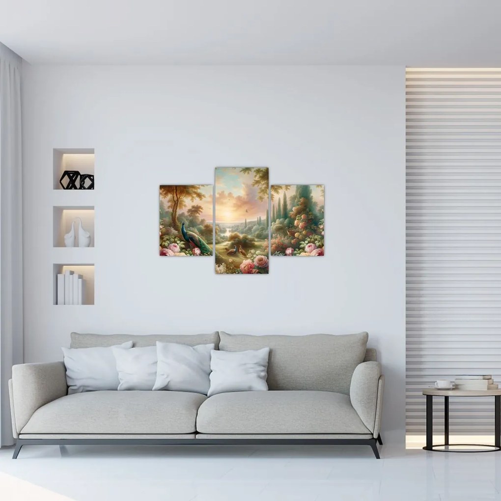 Kép - Pávák a kertben (90x60 cm)