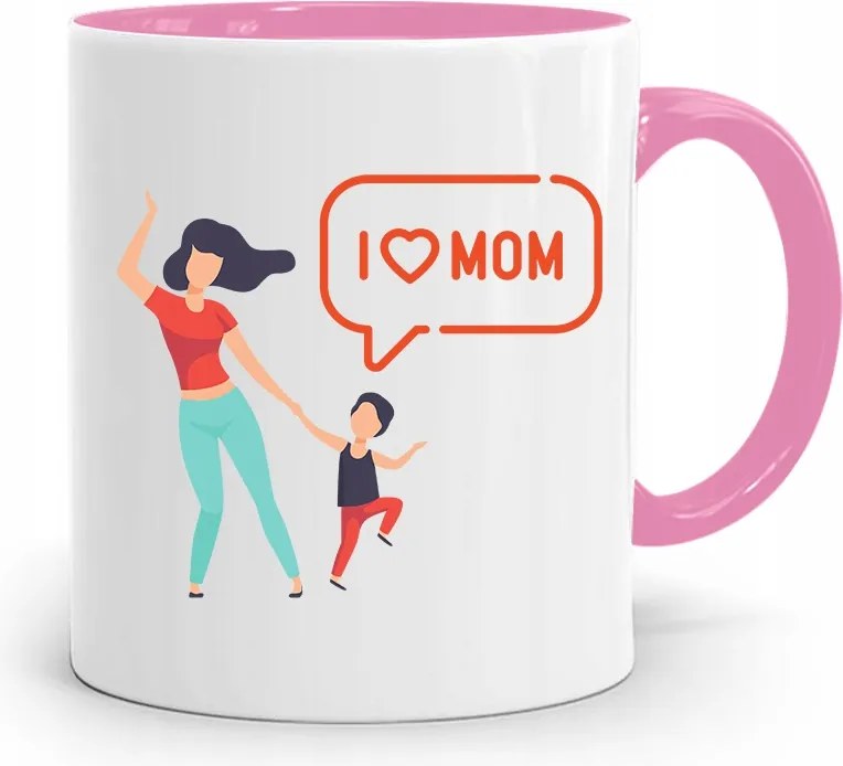 Rózsaszín Bögre Ajándék Anyukáknak I Love Mom fényképes nyomattal