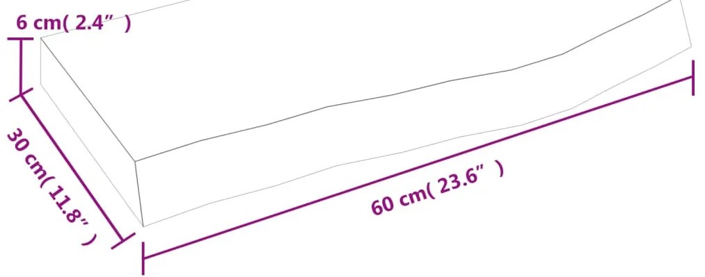 kezeletlen tömör fa fürdőszobai pult 60x30x(2-6) cm