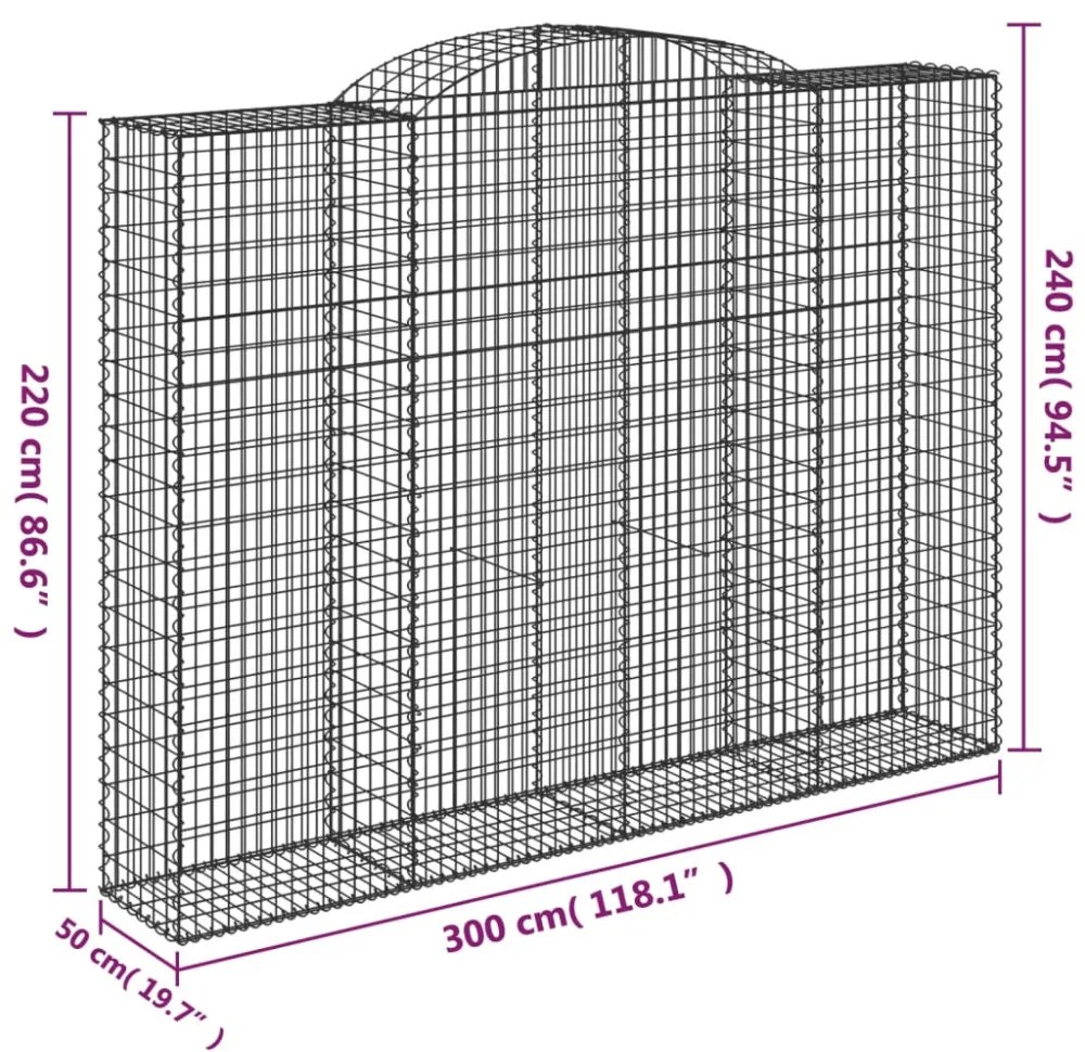 2 db íves horganyzott vas gabion kosár 300x50x220/240 cm