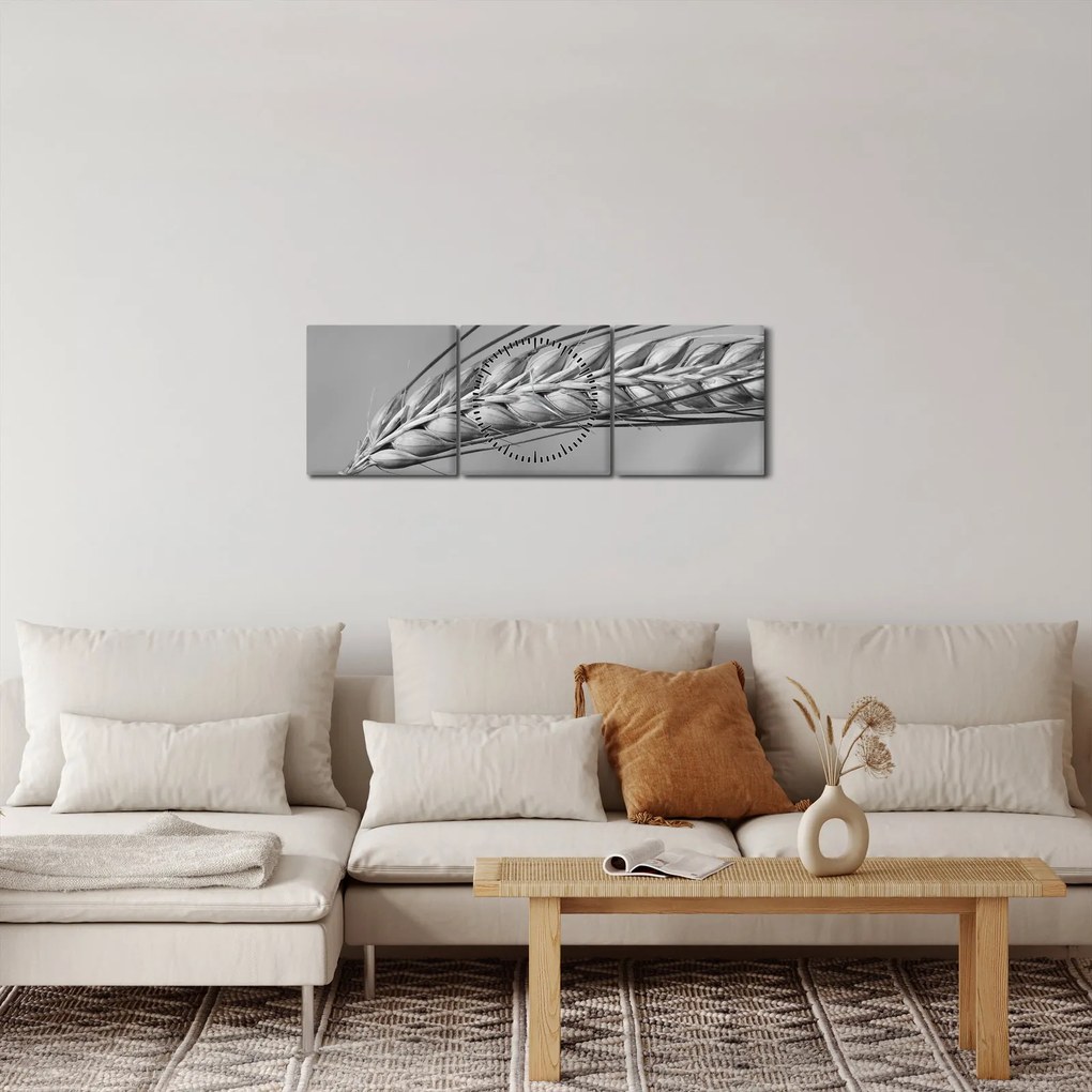 Kép - Búza, fekete-fehér (órával) (90x30 cm)